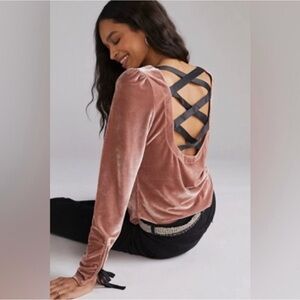 NWT Anthropologie Open Back Velvet Long Sleeve Top Size Small